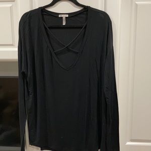 PINK long sleeve deep v neck shirt Size L